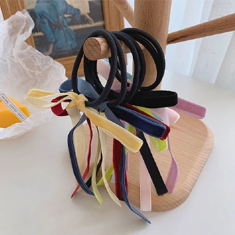 2pcs/set Colorful Hair Ties Elastic Hair Scrunchies Ribbon Bowknot Hair Ropes