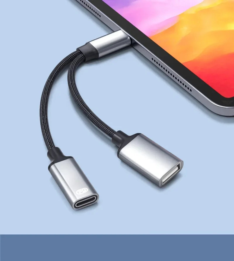 Multi-Functional Type-C Two-In-One Adapter Cable Fast Charge OTG Compatible with MacBook Fiber Optic Connector Transducer