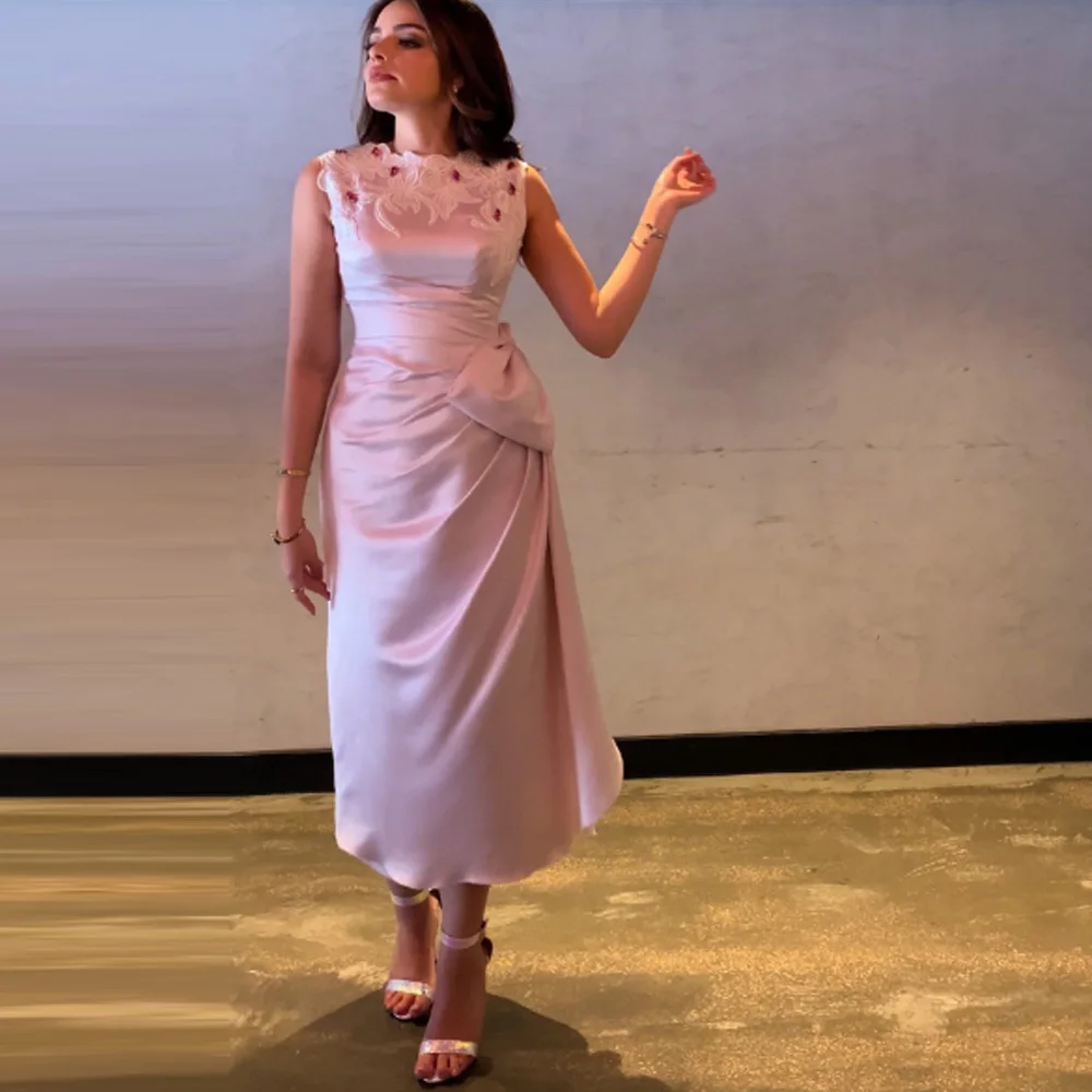 تخصيص خمر بلا أكمام الحلو الوردي فستان الحفلة الراقصة مع القوس يزين الخرز كشكش مناسبة رسمية مساء حزب العباءات #1