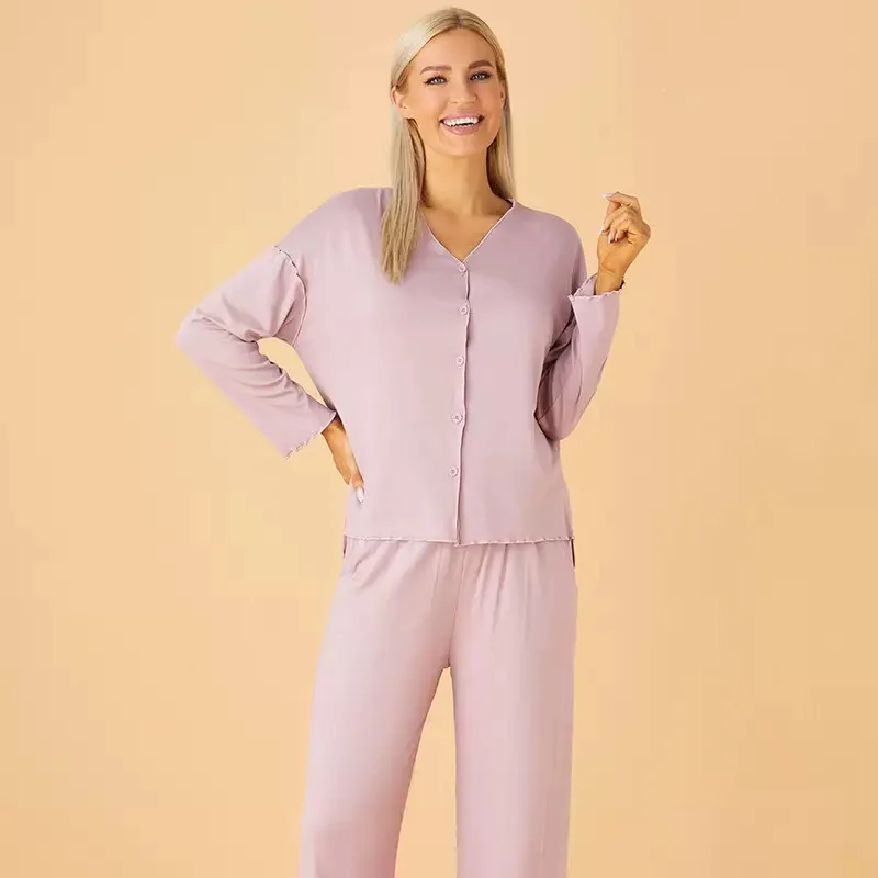 

2PCS Modal Female Nightgown Sexy Pajamas Set Casual Shirt And Pants Sleepwear Pyjamas for Spring Home Comfortable Clothing