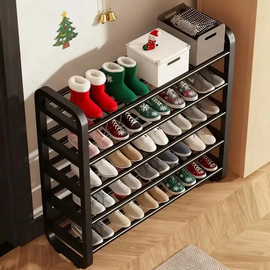 Durable 5-Tier Iron Shoe Rack, Narrow Space-Saving Design, All Iron Structure Without Wood. Freestanding, Wall Mounted & Over-Th