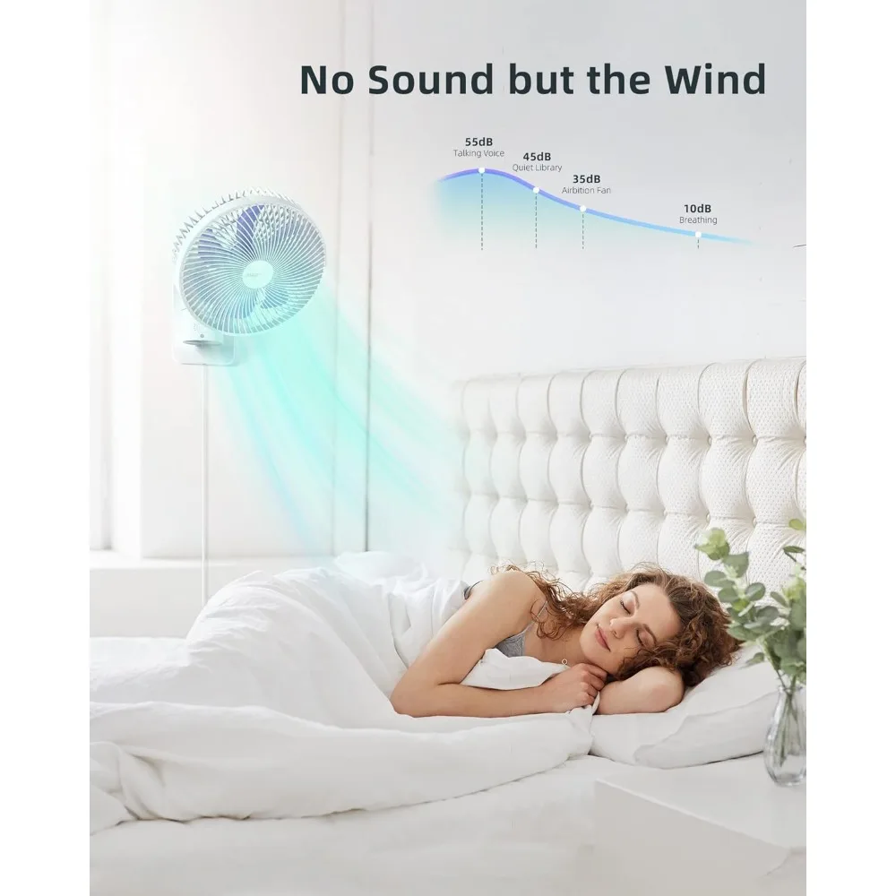 مروحة تثبيت على الحائط صغيرة مقاس 8 بوصات مع جهاز تحكم عن بعد، 90 ° تتأرجح، 4 سرعات، مؤقت، متضمن 120 °   إمالة قابلة للتعديل، سلك 70 بوصة