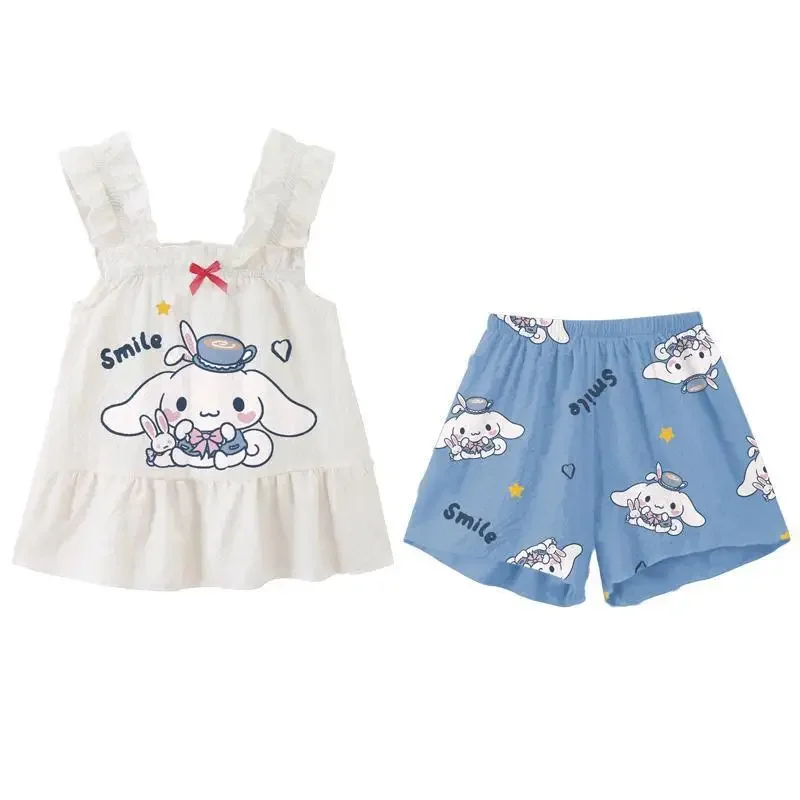 Sanurgente Cinnamoroll Ensemble de pyjama caraco pour filles, short en émail, vêtements d'intérieur mignons, vêtements de détente d'été trempés, Hello Kitty, 2 pièces par ensemble