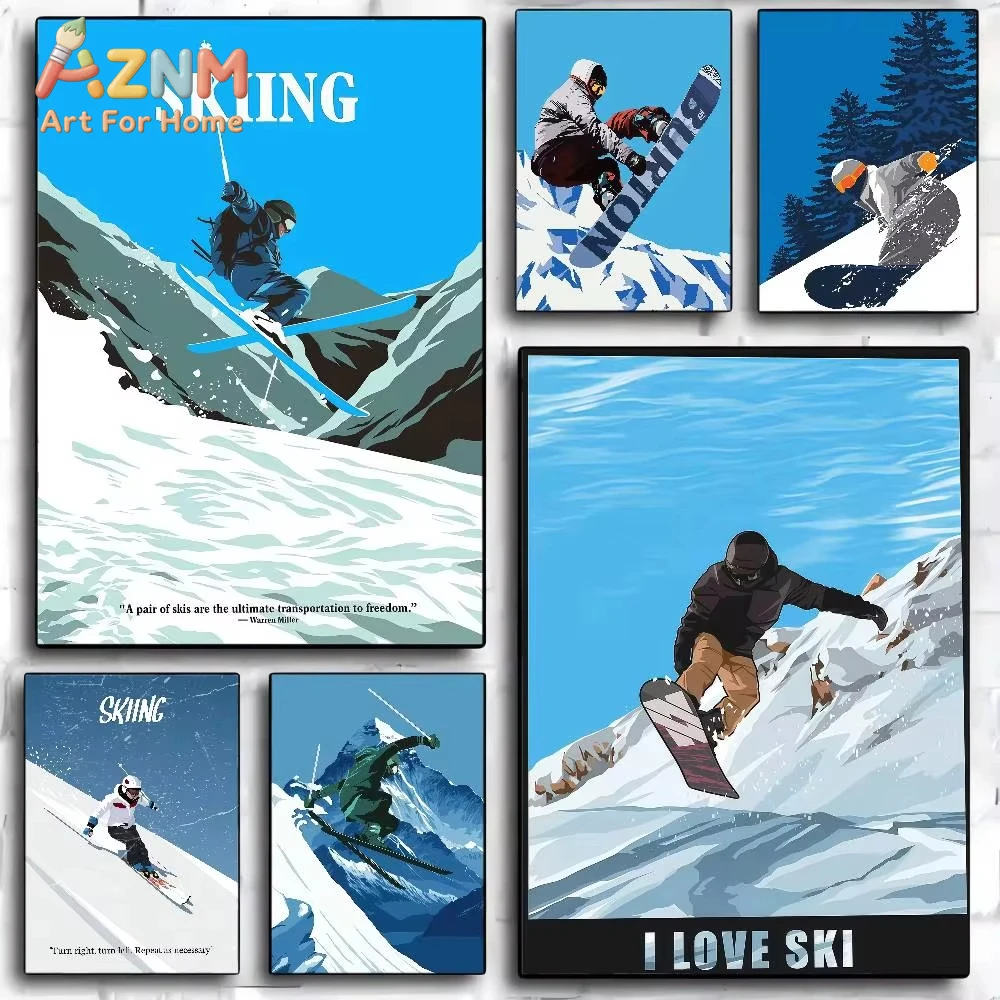 

1pc Vintage Minimalist Skiing Winter Sport Classic Anime Poster Waterproof Paper Coffee House Bar Room Wall Decor