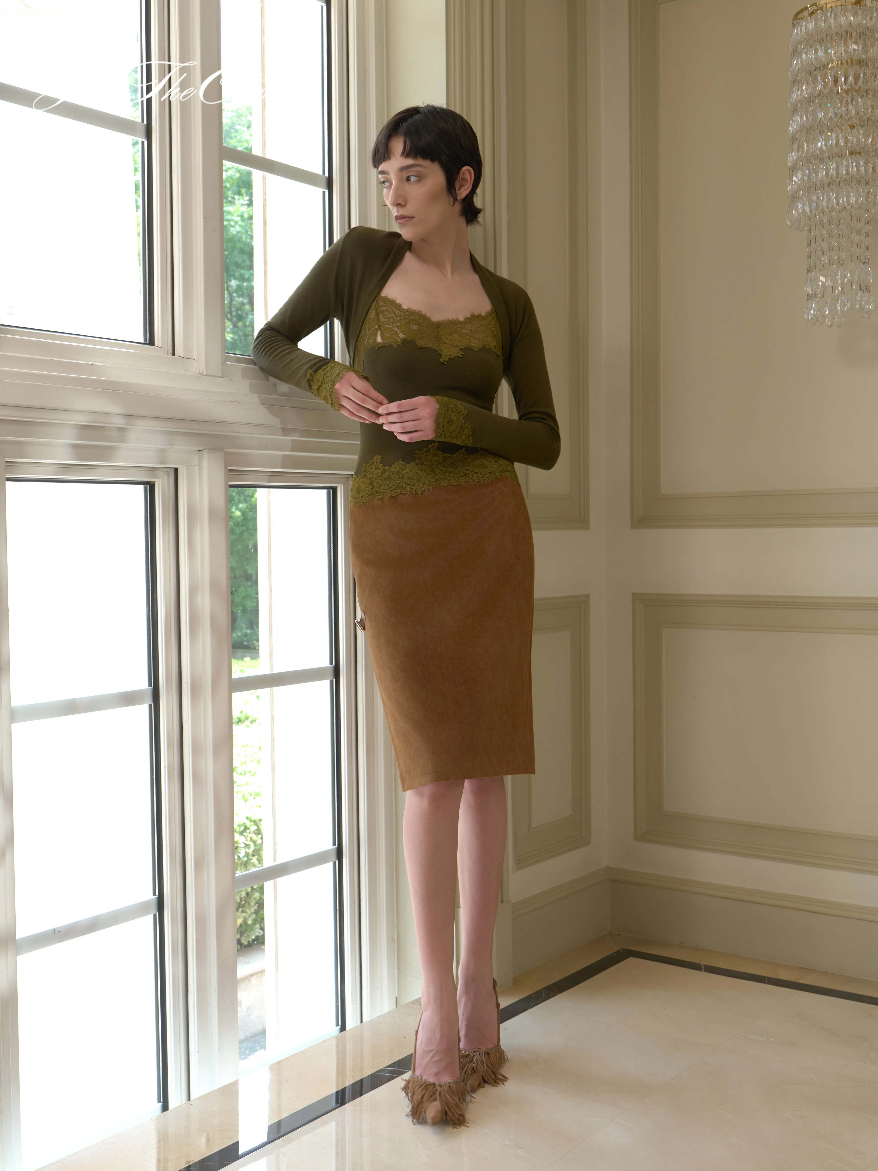 J TheChosen Vintage Suede Asymmetrical Mid-Length A-Line Skirt with Side Split Women's Fashion Spring Autumn Seasonal Wear