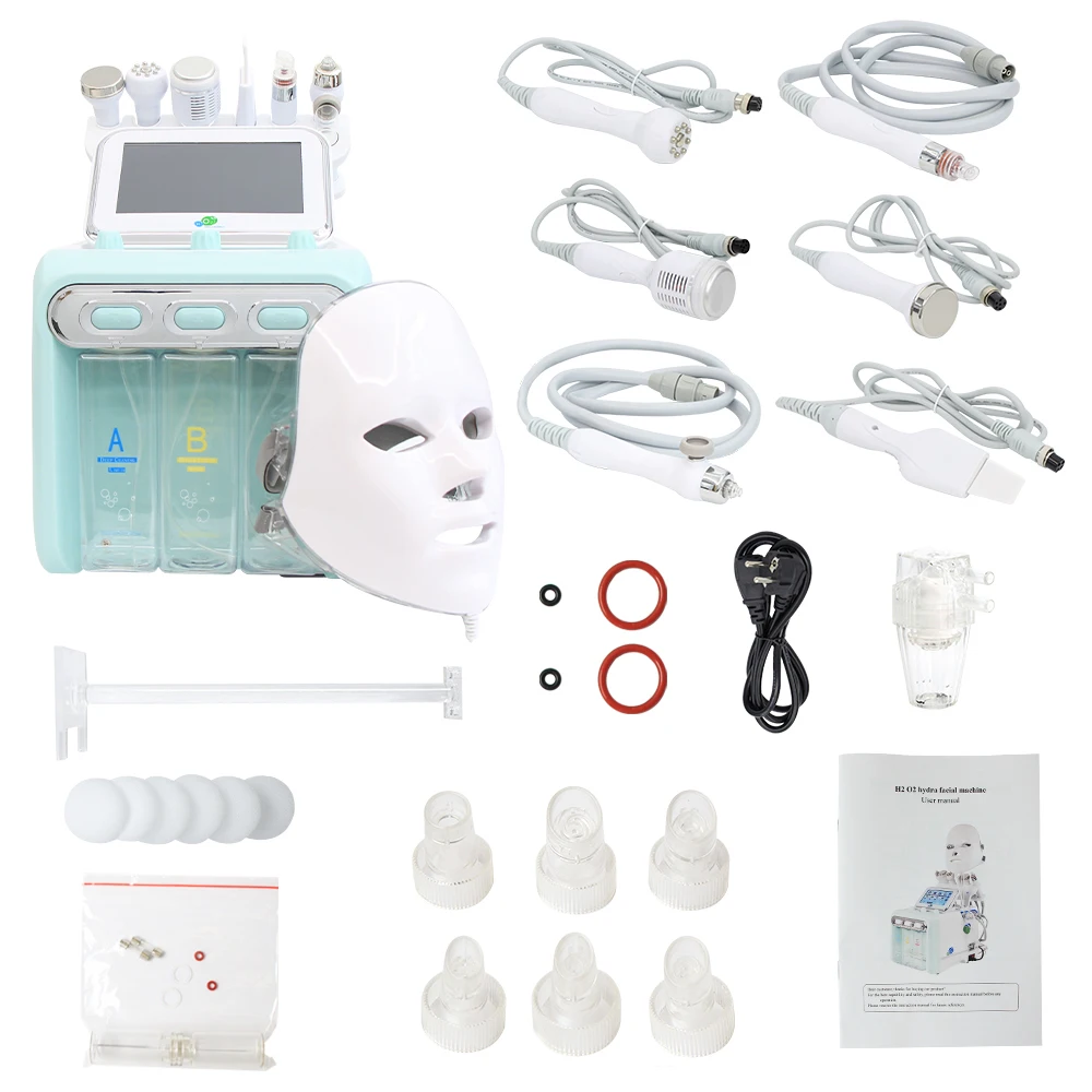 Hidro Dermoabrasão Facial Machine, Água Oxigênio, Hidrogênio, Limpeza Profunda, Peeling Auqa, Bio Lifting, Cravo Remover Ferramenta, 7 em 1, Novo