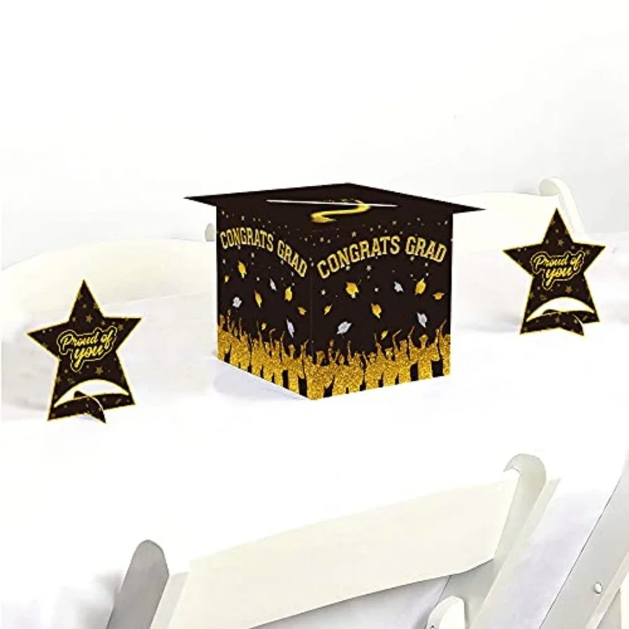 Congrats Grad Card Box Holder For Class of 2025 Graduation Party Centerpiece and Table Decoration Kit