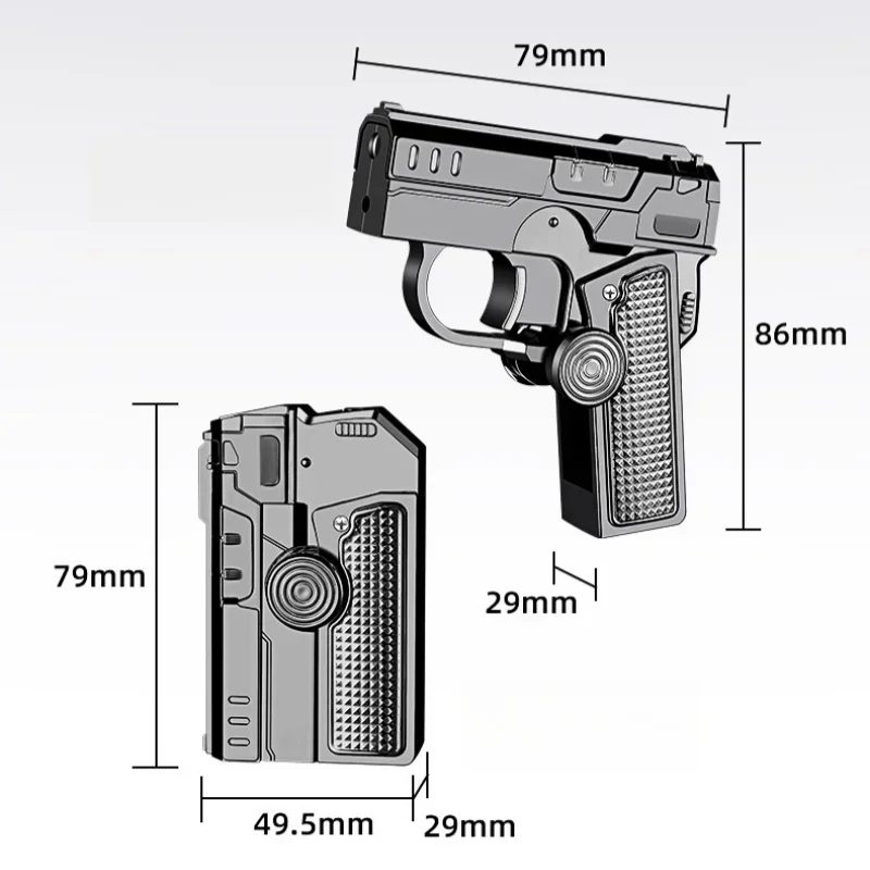 HOT Metal Folding Gun Type Gyroscope Windproof Direct Charge Red Flame Butane Gas Lighter Fun Laser Light Cigar Lighters Smoking