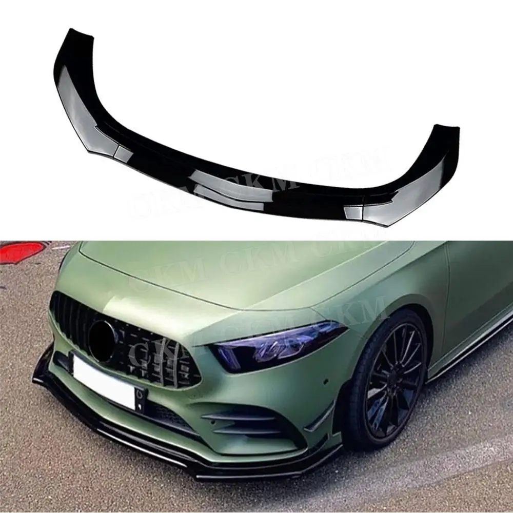 

CKMUUER ABS Glossy Black Car Front Bumper Lip Chin Spoiler Body Kit For Mercedes Benz A Class W177 A180 A200 A35 AMG 2019-2023