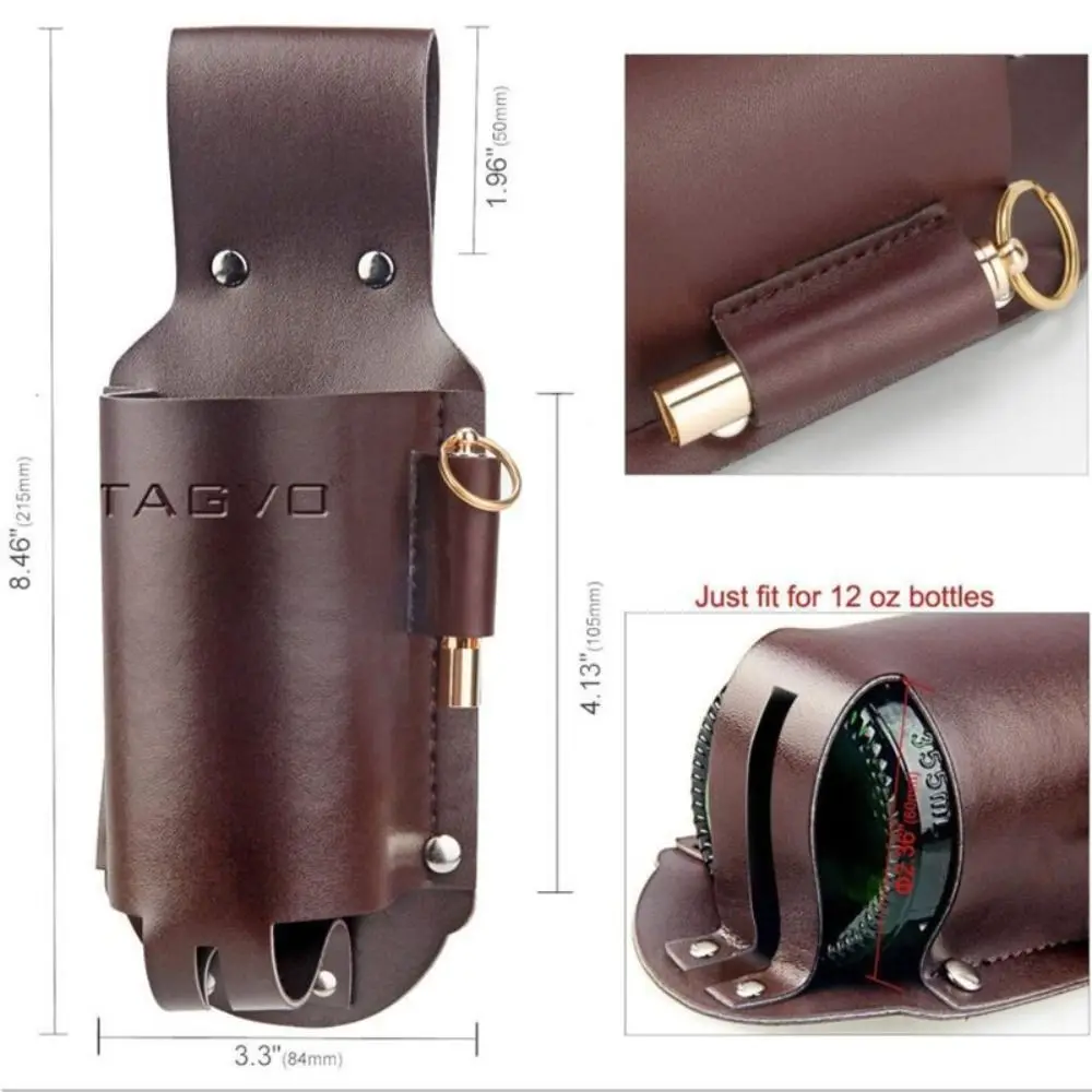 PU Leather Beer Bottle Waist Holster Waist Hanging Style with Pen Holder Wine Bottles Beverage Holder Leather Cup Belt Bag