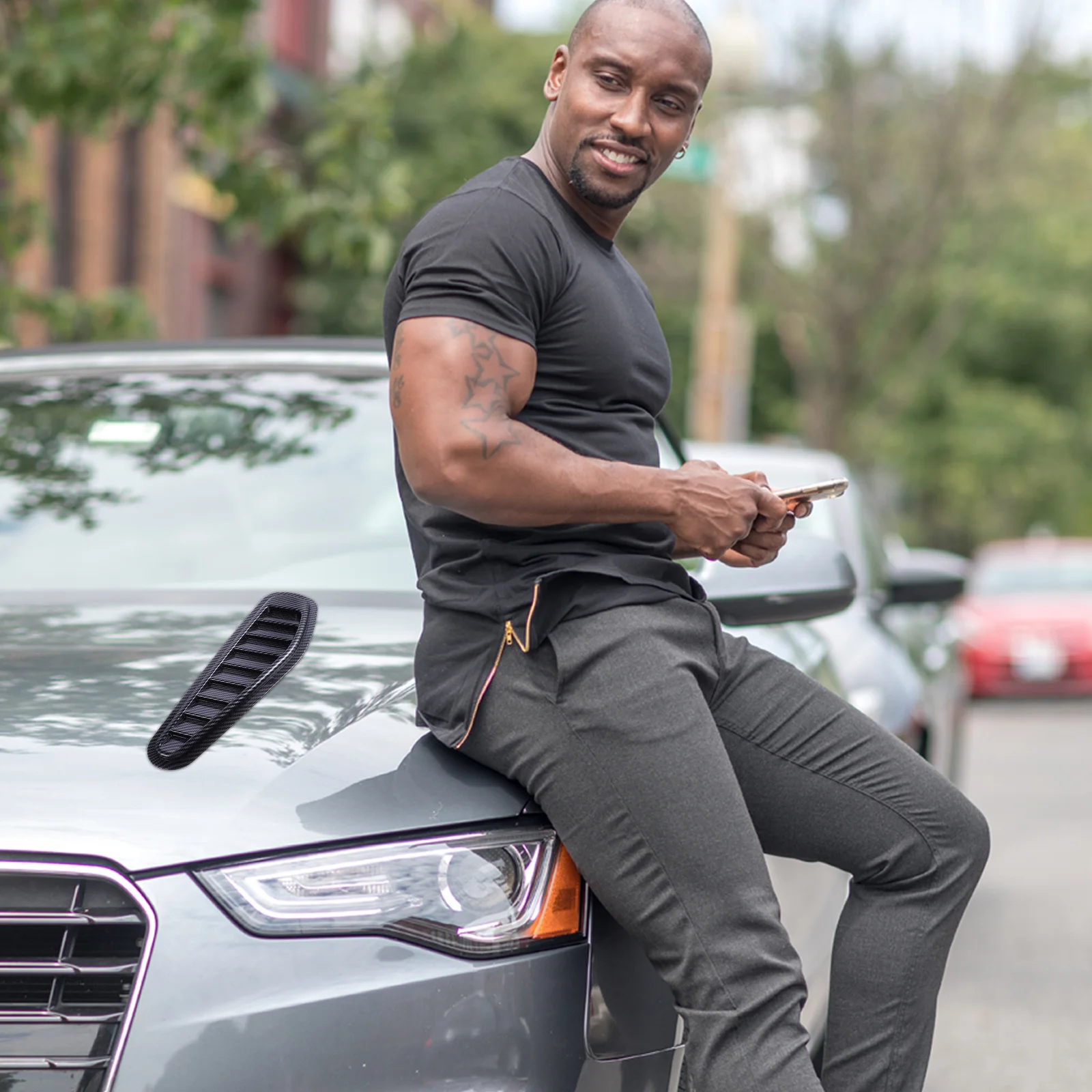 

2Pcs Car Hood Vent Sticker Carbon Fiber Texture Stylish Design Strong Adhesion No Punch Required Auto Decoration