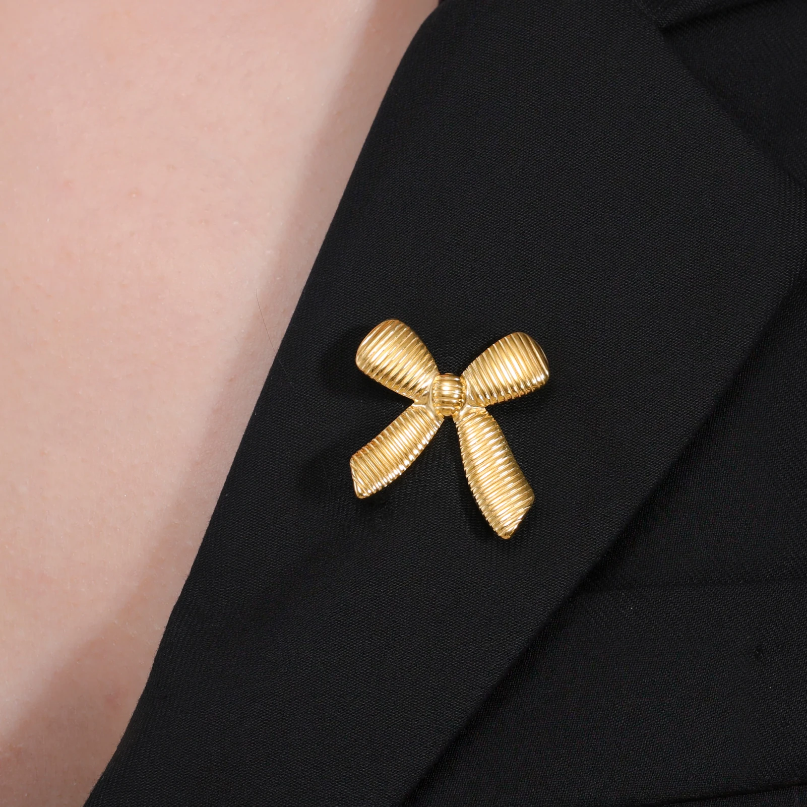 Bow Brooch Pins Stainless Steel Texture Stripe Jewelry For Women Suit Vintage Simple Style Accessory Gift 2026 New