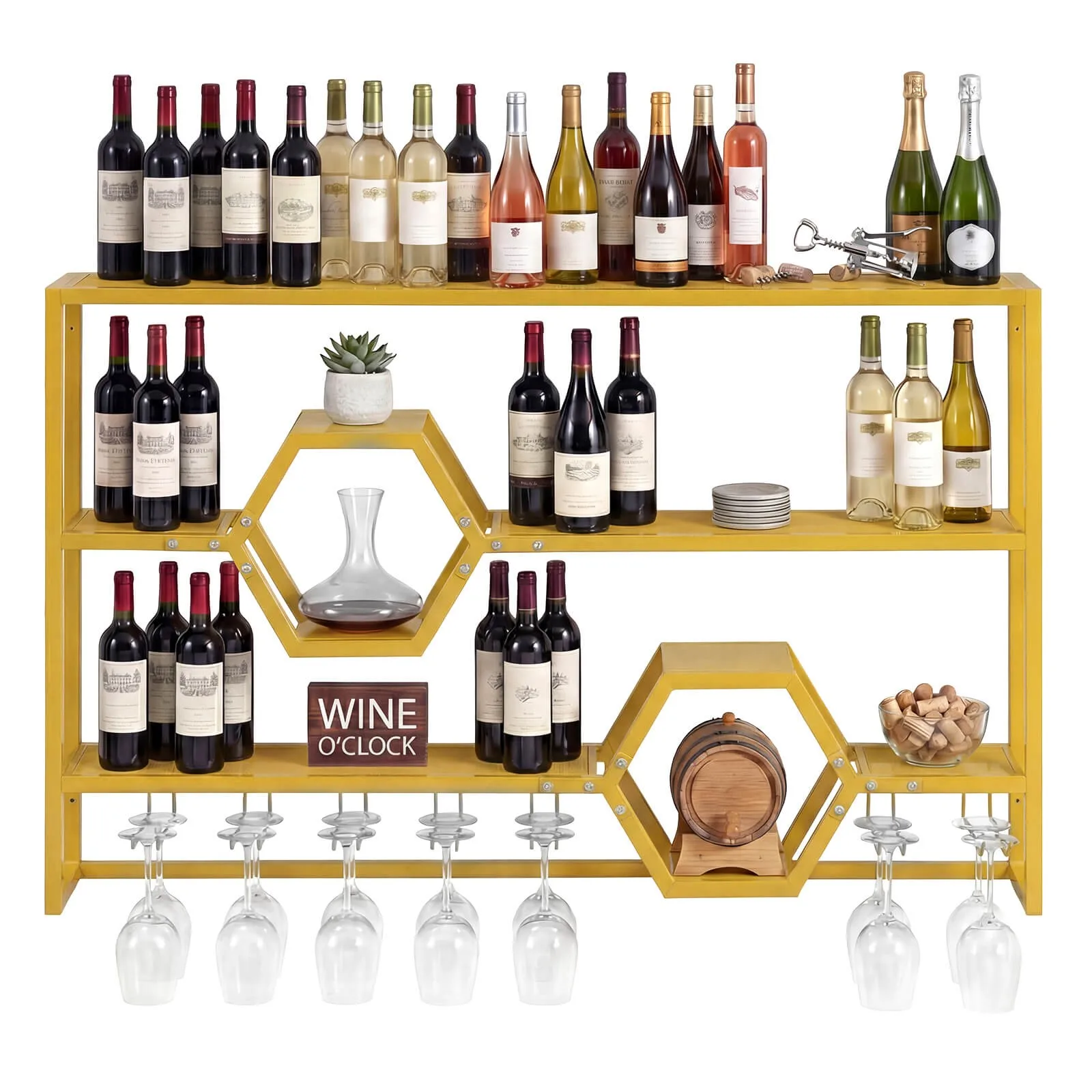 

Wall Mounted Wine Rack 47” Large Floating Bar Shelves w/Glass Holder for Kitchen