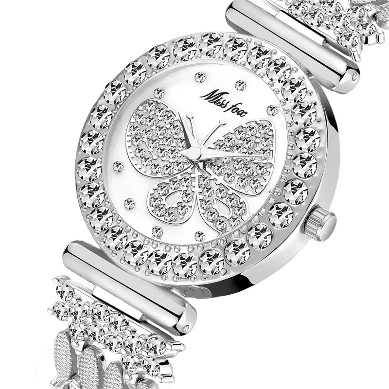 Diamond Watches for Women Top Brand Luxury Stainless Steel Fashion Butterfly Bling Elegant Ladies Quartz Watch Waterproof Clock