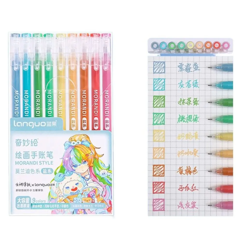 

9PCS Vintage Morandi Gray Pens Set Handbook High Capacity Gel Ink Pens Multi Color School Office Stationery