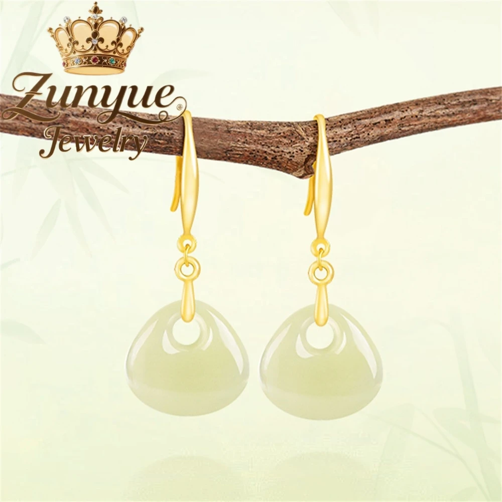

Genuine S925 Silver - Inlaid Natural Hetian Green Jade Earrings High - End And Elegant Charms Luxury Fine Quality Jewelry Handic
