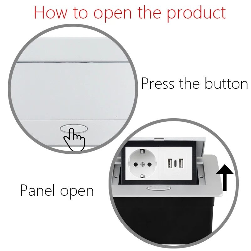 Imagem -03 - Francês Usb tipo c Painel de Alumínio Escondido na Bancada Tomadas Elétricas Mesa Escritório Todo Preto