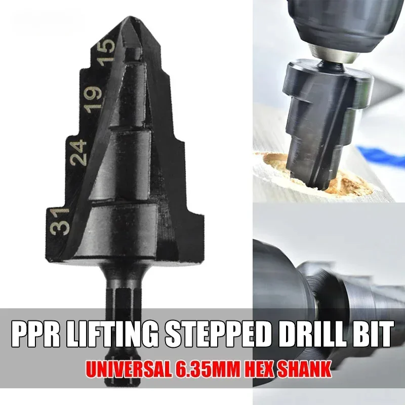 

PPR Lifting Stepped Drill Bit HSS Step Drill Head Hex Shank Hole Opener Core Drill Bits for PVC Water Pipe Hole Expansion