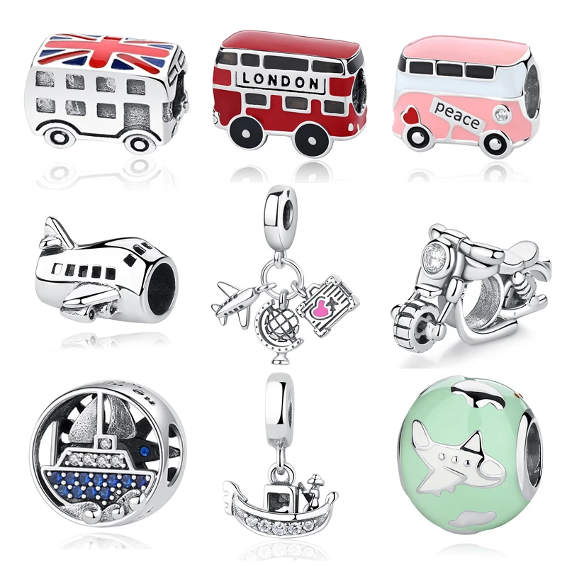 

Original 925 Sterling Silver Charms Beads Bus Plane Ship Pave CZ Fit Pandora Bracelets Bangles Necklaces For Women DIY Jewelry