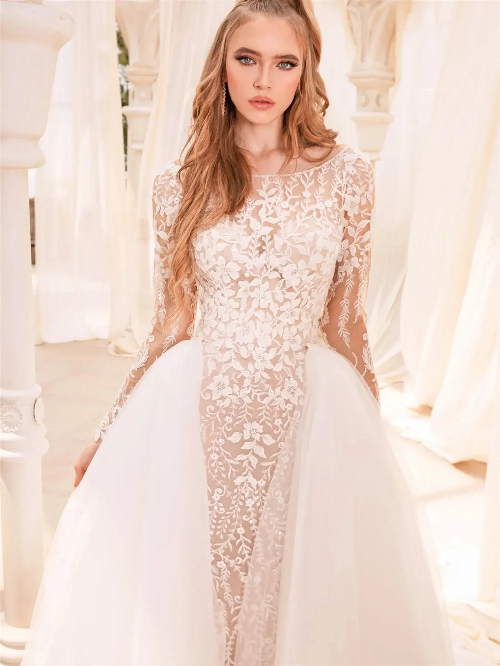 Sexy V-Neck Boho Wedding Dress 2024 Charming Lace A-Line Dress Classic Long Sleeve Floor Length Gowns Vestidos De Novia