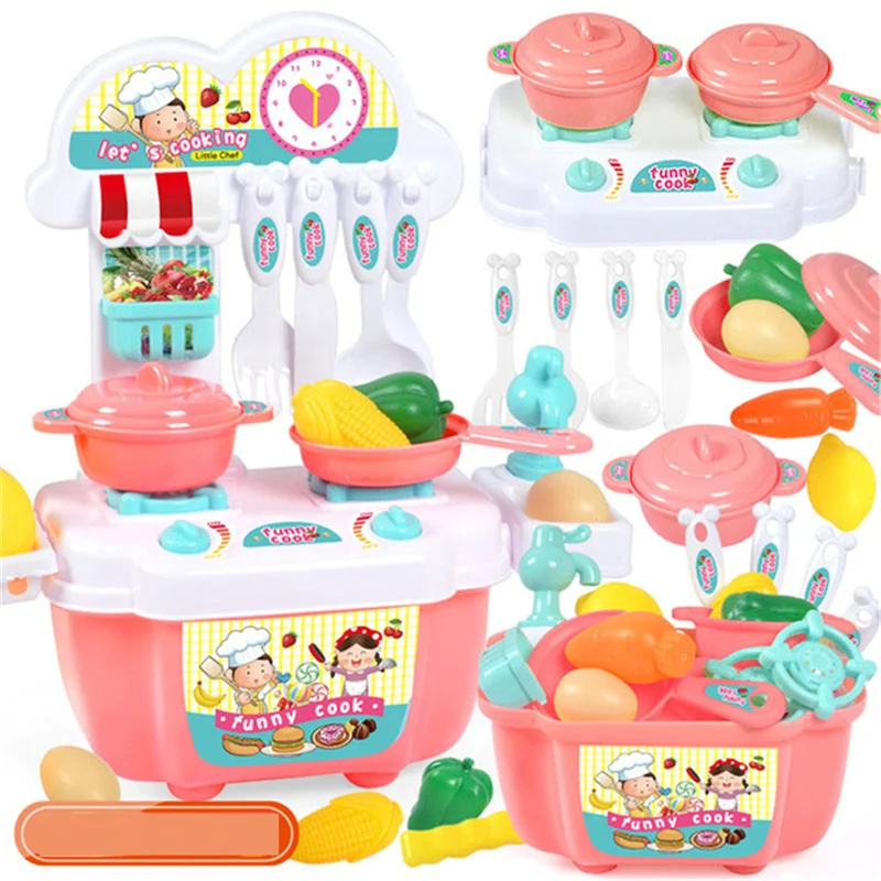 

22Pcs Kids Mini Kitchen Cooking Toy Set Pretend Cooking Food Play With Pots Pans Cookware Play Role Playing Toys Girls Gifts