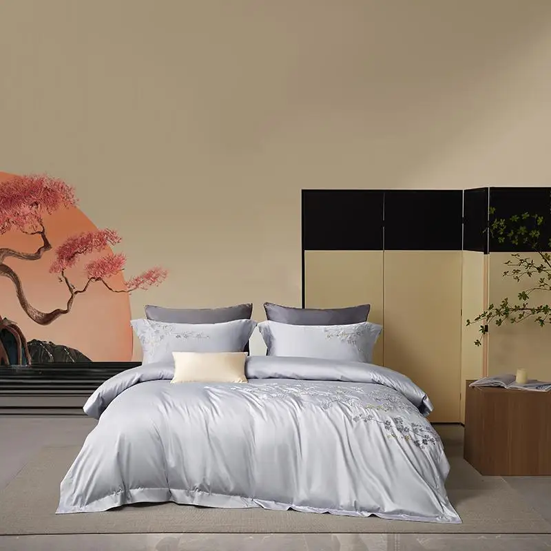 1000TC Egyptian Cotton Flowers Embroidery Bedding Set 200x230cm/220x240cm Duvet Cover Set Bed Sheet Pillowcases Home Textiles