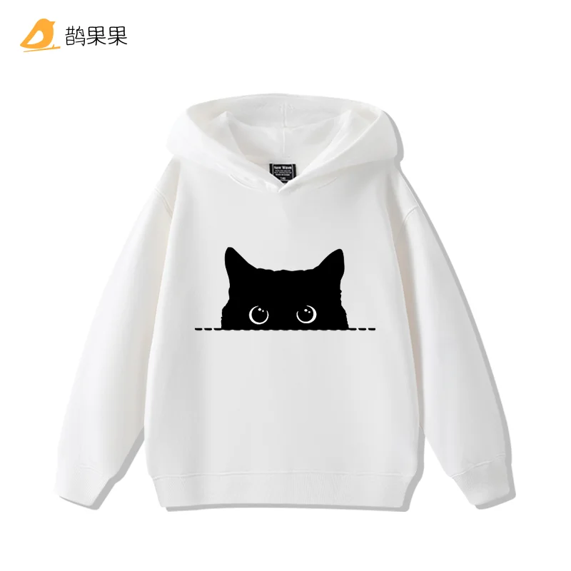 أزياء بسيطة القط طباعة بنين بنات عارضة لطيف البلوز الأطفال الخريف والشتاء مريحة الدافئة مقنعين البلوز #1