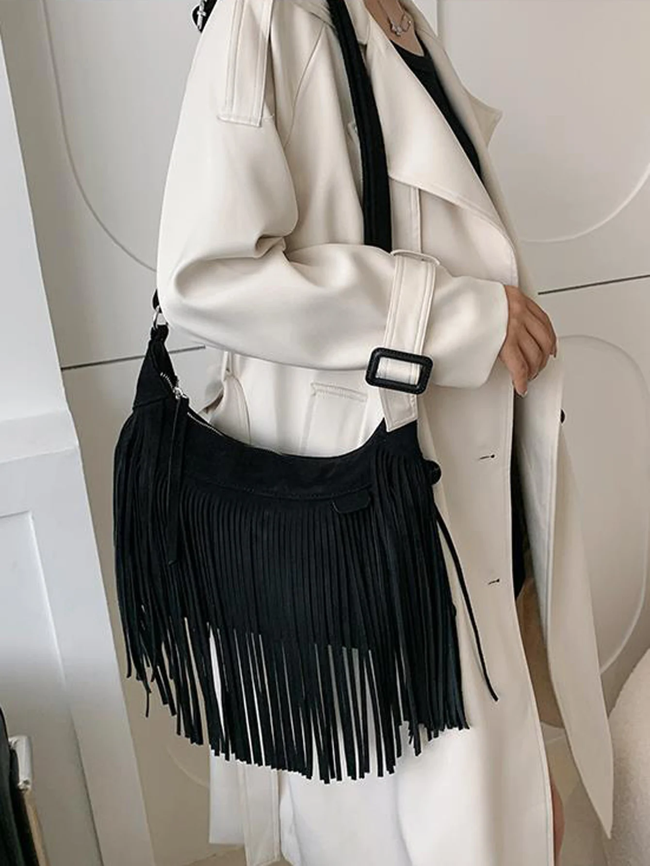 Borsa a tracolla con nappe da donna di moda retrò di alta qualità in pelle pu tinta unita borsa a tracolla da viaggio all\'aperto di grande capacità