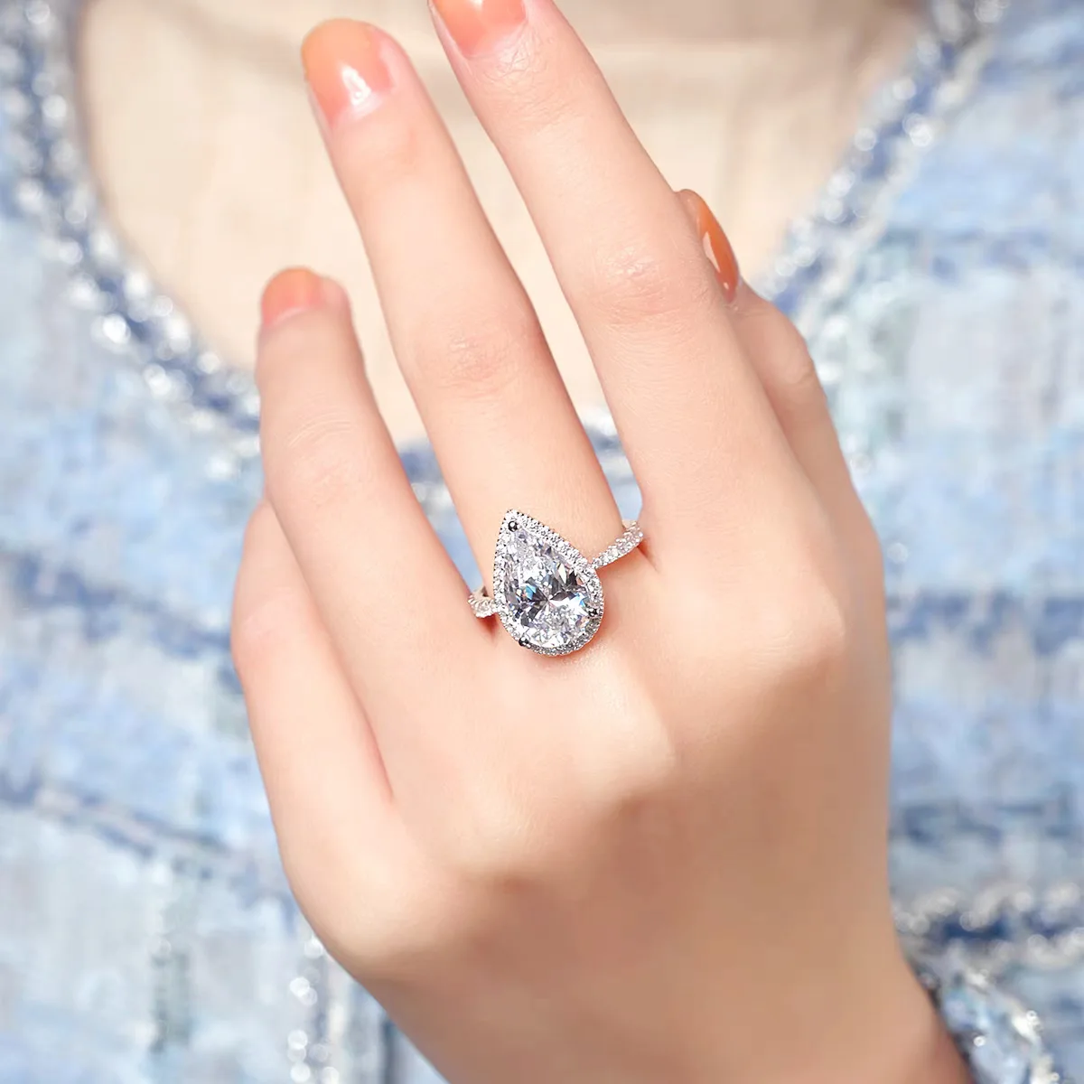 

Precious Ring Women's 5 Carat Moissanite PT950 Platinum - 5 Carat Pear-shaped Drop Ring, Sweet & Adorable, Friend Gift Option