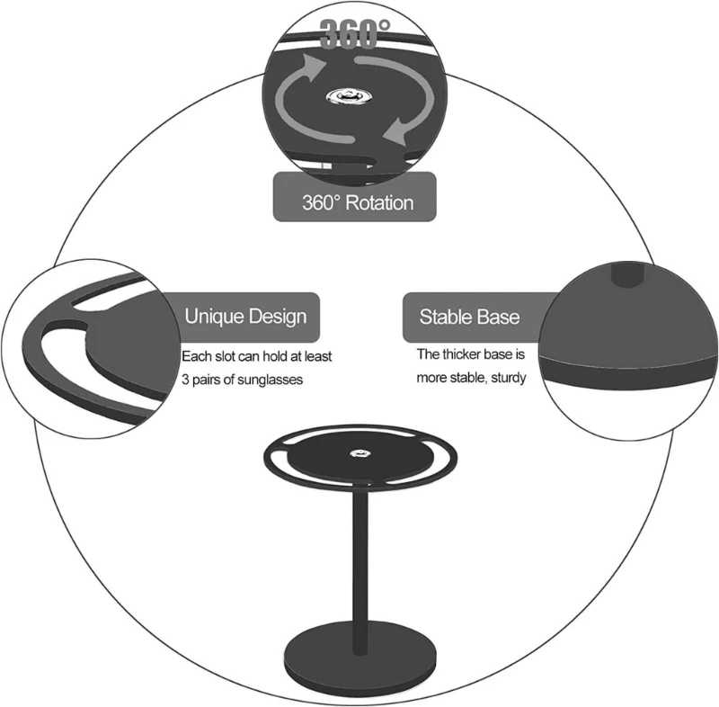 Soporte de acrílico moderno para gafas de sol, escaparate de gafas giratorio de 360 ​​° con 3 ranuras, triangulación de envíos