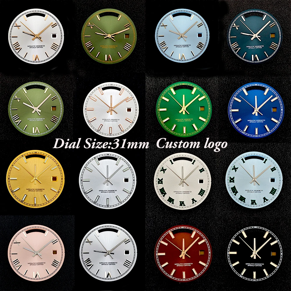 

Циферблат Miyota8285, 31 мм, с индивидуальным логотипом, зеленый светящийся циферблат, мужские часы, подходят для механизма 8285, аксессуары для часов.