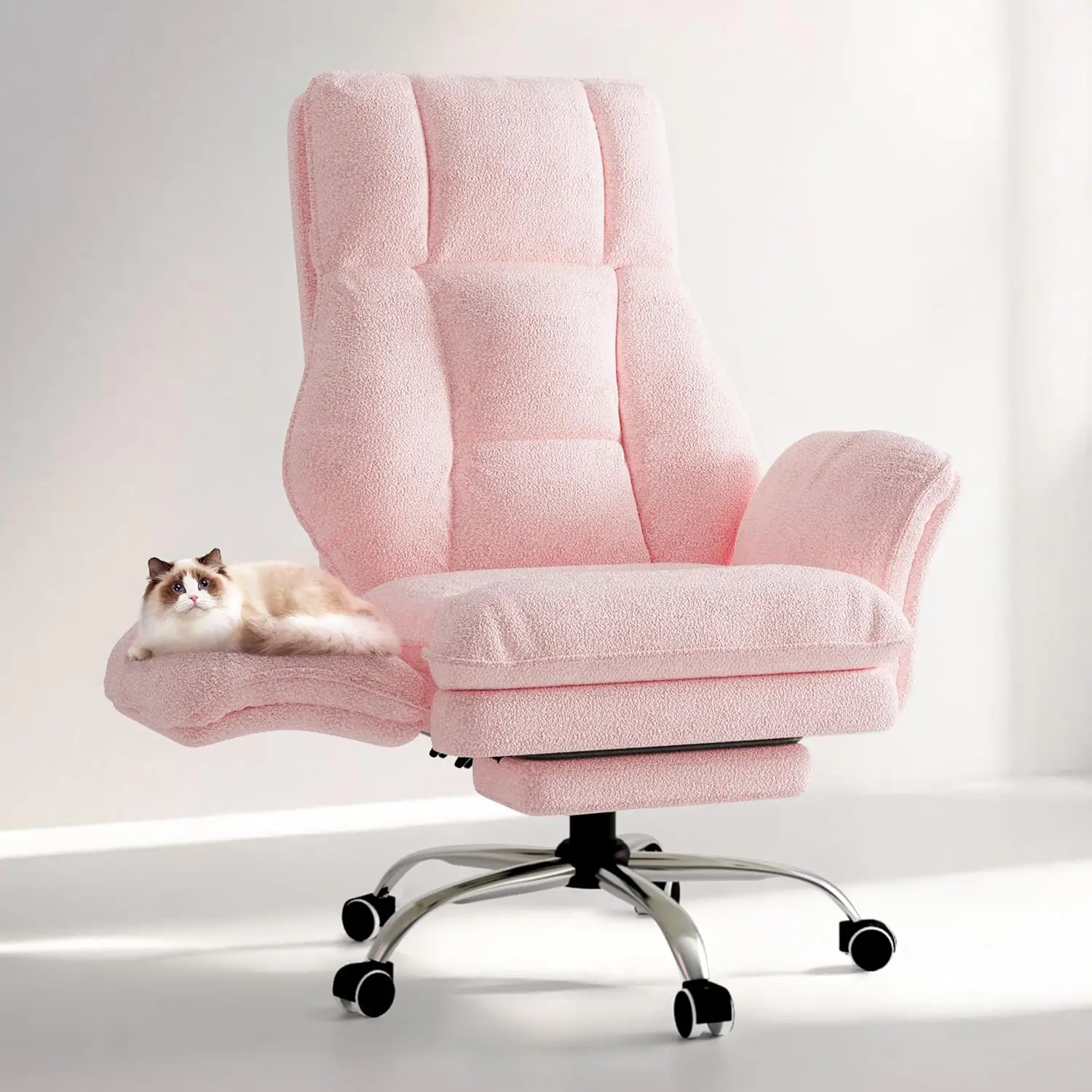 Big and Tall Office Chair, Flip Armrests for Pets & Cross Legged Sitting, Executive Ergonomic Computer Gaming Chair with Foot Re