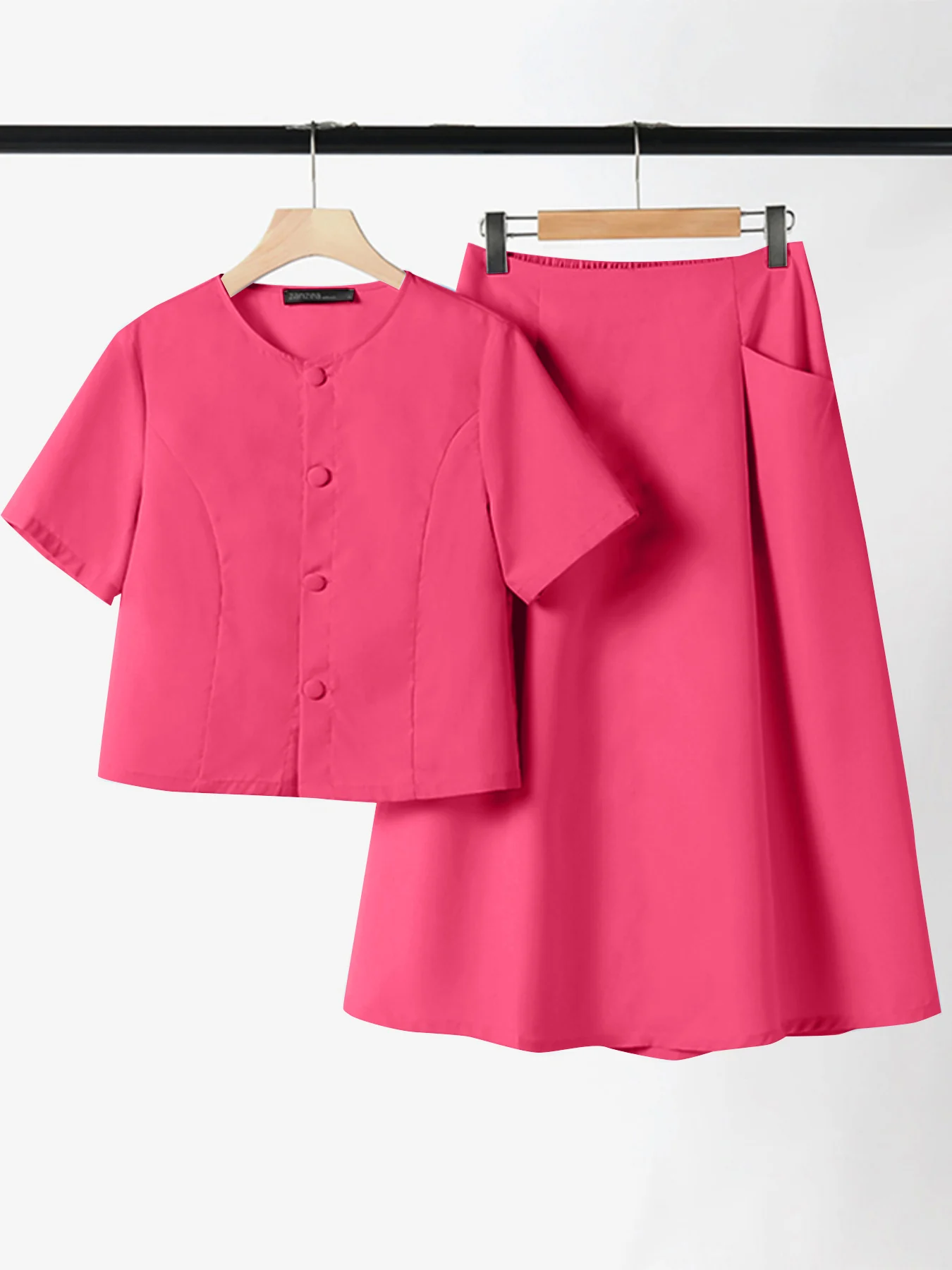 ZANZEA-Conjuntos de vestidos de verano para mujer, conjuntos de falda lisa informal, Tops elegantes de manga corta, Falda corta plisada, trajes de vestido con botones, 2025