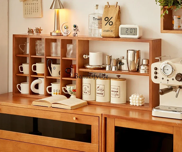 

FG**Solid wood lattice shelf hanging on the wall to store Nordic log coffee cups display grid