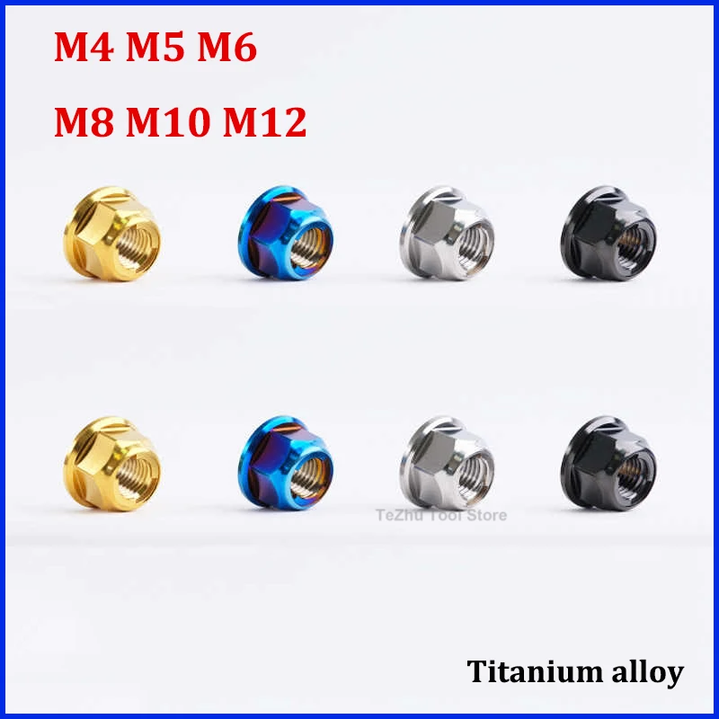 

1pc M4 M5 M6 M8 M10 M12 Metal Locking Flange Nuts TC4 Titanium Nut for Bicycle Motorcycle