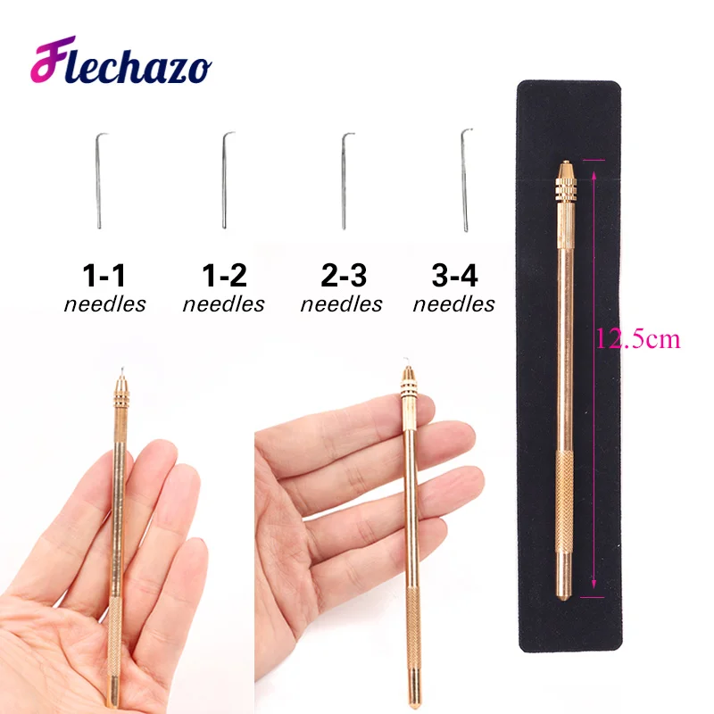 1-4 Pcs Different Size Ventilating Needles For Lace Wigs Making Long Wooden Handle Crochet Needle Hair Wig Making Tools