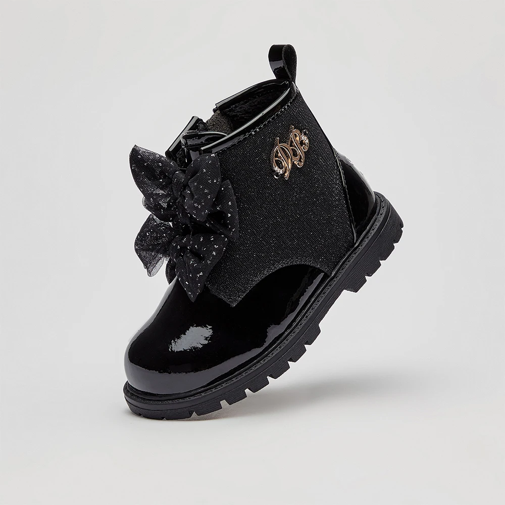 ديف بيلا الفتيات أحذية من الجلد أسود الشتاء الأطفال الأميرة أحذية أنيقة لينة وحيد المضادة للانزلاق المخملية الأحذية الدافئة DB4254362