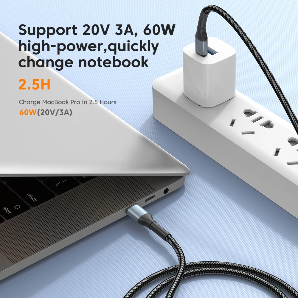 2 Pieces 60W USB Type C To USB C Cable USB-C PD Fast Charging Charger Wire Cord For Macbook Samsung Xiaomi Type-C USBC Cable