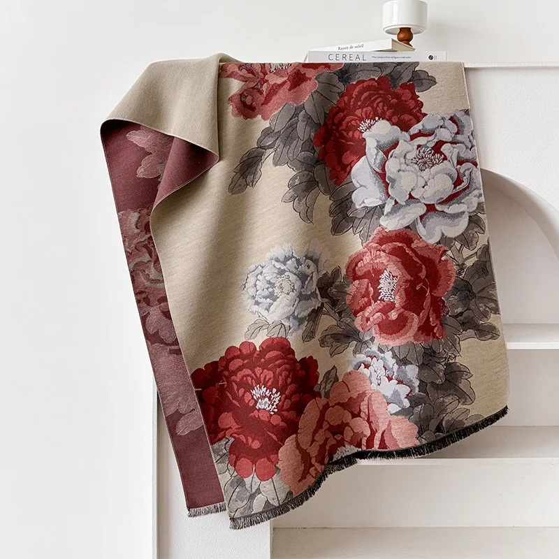 2024 Flower Fashion Luxury Designer Winter Ourdoor Women Scarf Floral Cashmere Thicken Warm Shawl Pashmina Scarves Female Wrap