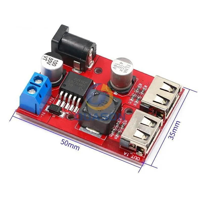 LM2596 LM2596S Dual USB DC-DC 9V 12V 24V 36V to 5V 3A Step Down Buck Converter Board Car Charger Solar Power Supply Module