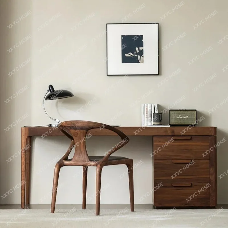 

LBlack Walnut Desk Solid Wood Computer Desktop Desk Home Study Writing Work Desk