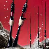Beginner's Two-Section Lure Rod, Ultra-Light High-Carbon Fiber Solid Material Rod Tip, Strong and Durable, High Sensitivity, Strong Waist Strength, 1.68m 1.8m 1.98m Lengths, Straight Handle or Gun Handle Optional, Paired with Triangular Lower Handle, Sensitive Feel, Ceramic Guide Ring for Quick Heat Dissipation and No Line Damage, Black with Red Pearlescent Paint, Simple and Stylish, Suitable for Freshwater and Saltwater Use