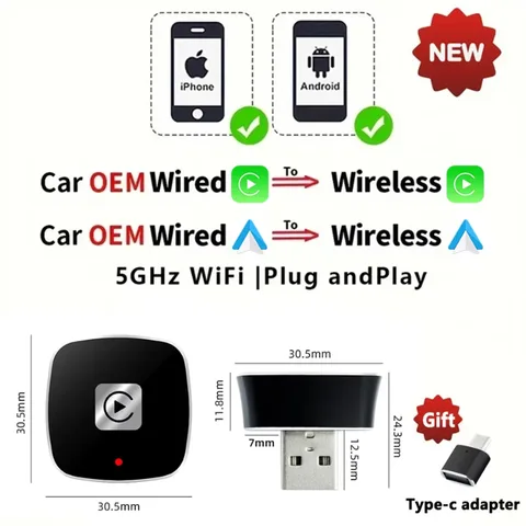 2 в 1Carplay беспроводной адаптер AI Box Android Auto Smart Dongle 2025 5G WIFI для iphone Android для Volvo Benz Mg Kia Chery VW