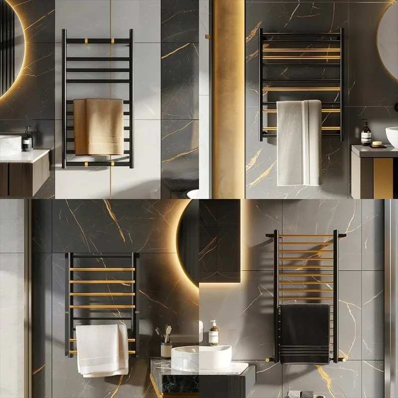 

Черная электрическая полированная никелевая вешалка для полотенец для парикмахерской, настенная