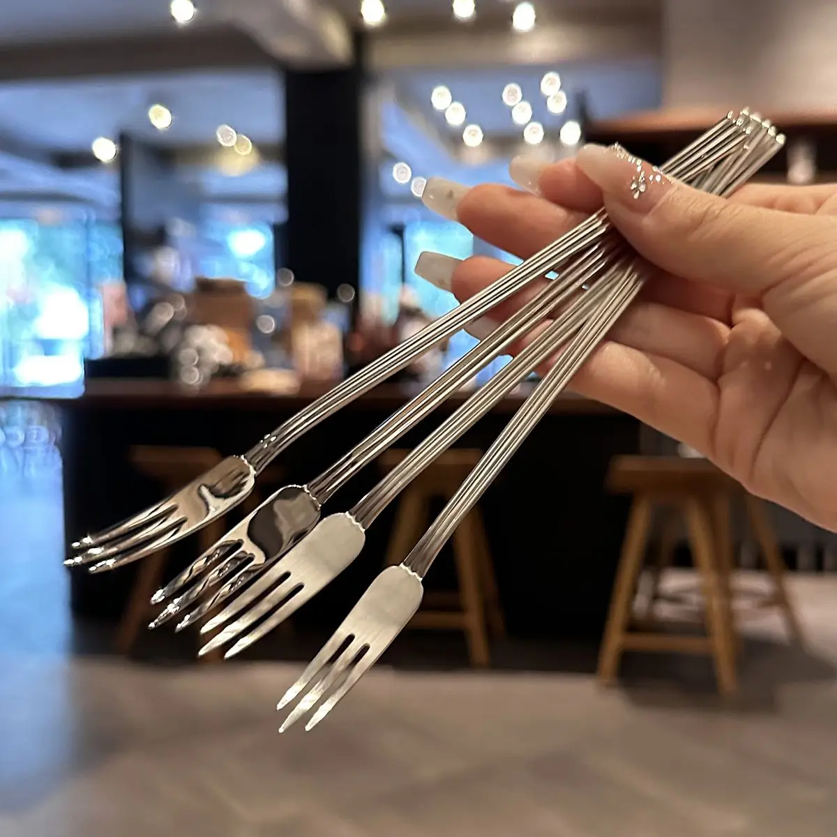 316 Stainless Steel Long Handle Fruit Forks, Creative Modern Simplicity Household Tableware, Dessert Fork, Kitchen Attachment