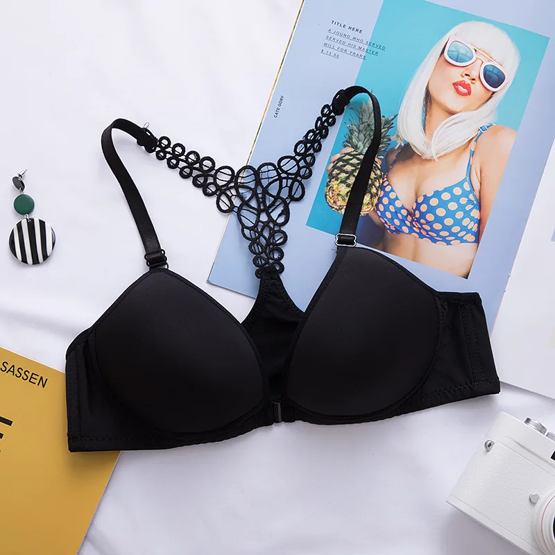 Front Closure Bras Lift Up Lingerie for Women Push Up Cross Back Underwear Seamless Sports Support Fitness Solid Color Bras