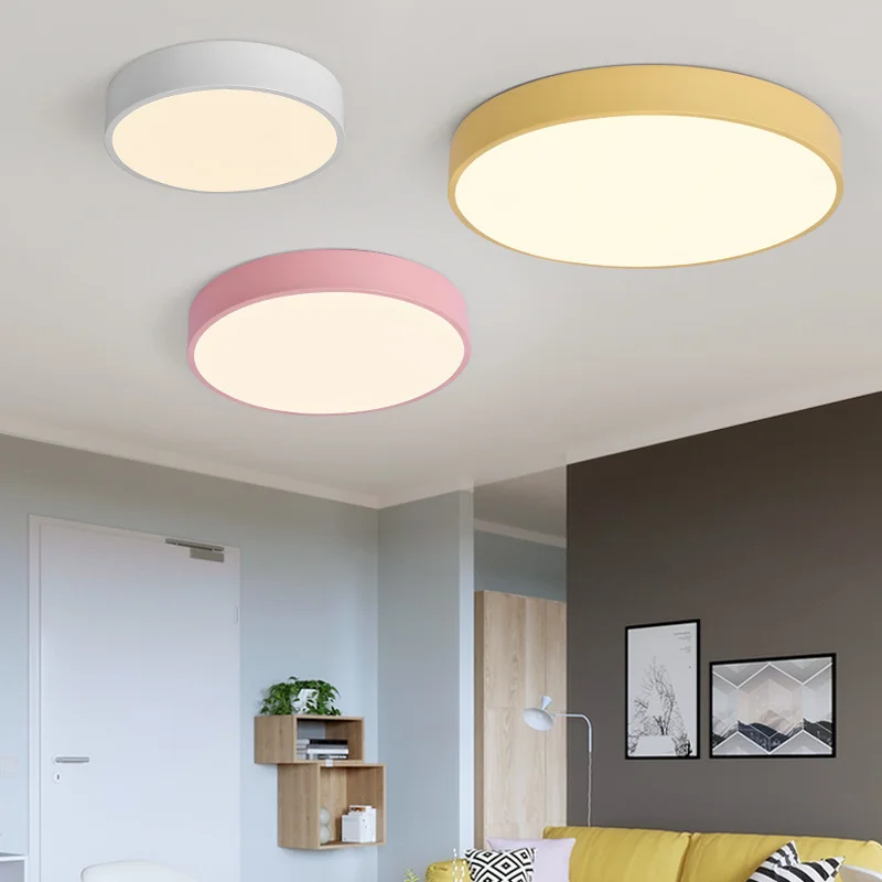 Modern Macaron LED Ceiling Light, Minimalist Round Flush Mount Lamp for Bedroom Living Room Balcony Home Decor