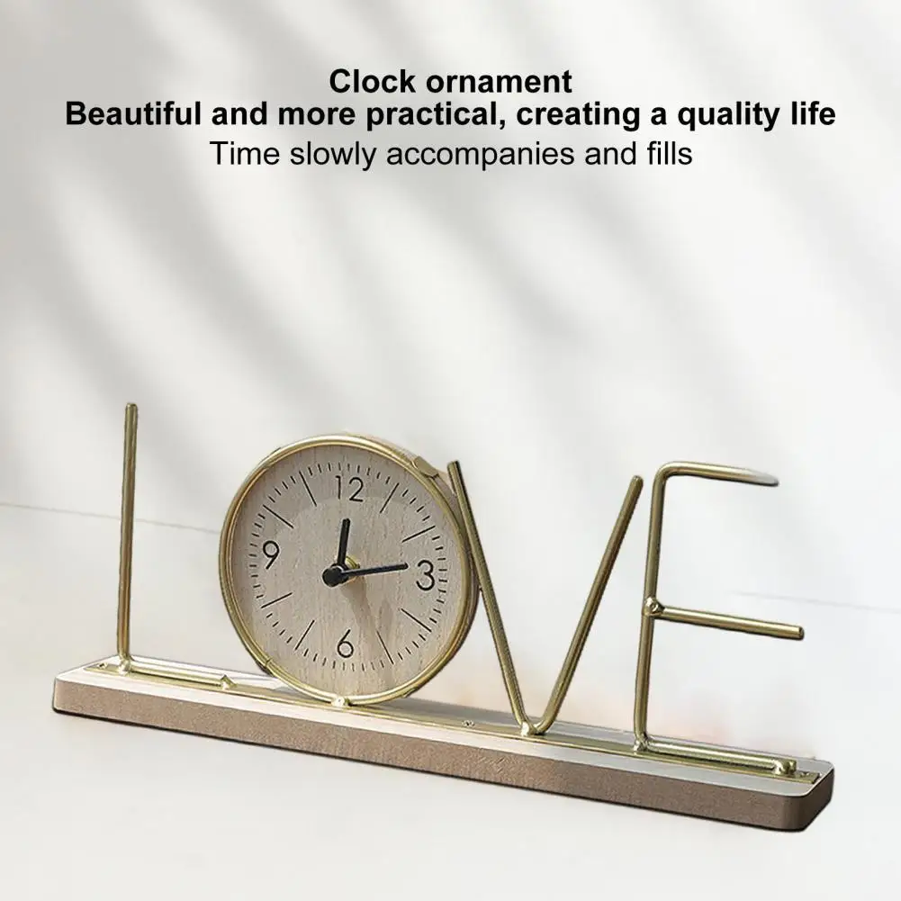 Silent Movement Digital Clock Modern Metal Love Home Clock with Wooden Base for Office Room Decor Non-ticking Silent Desktop