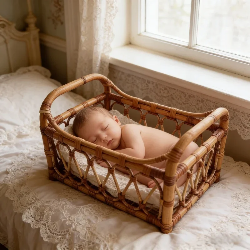 Handmade Vintage Bamboo Chair Baby Bed Crib 1pc baby Photo Posing Prop Studio Shooting Accessory Baby Boy Girl Photography Prop