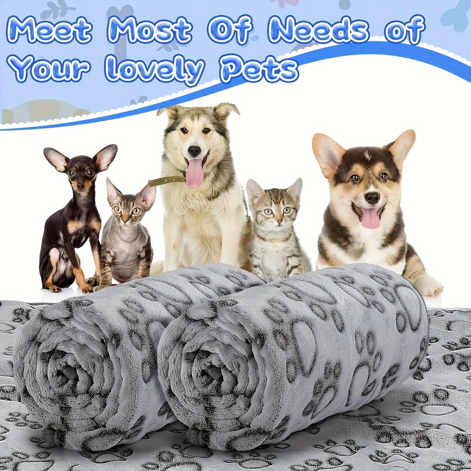 Soft Fluffy High Quality Pet Blanket Cute Cartoon Pattern Pet Mat Warm and Comfortable Blanket for Cat Dog All-Season Universal